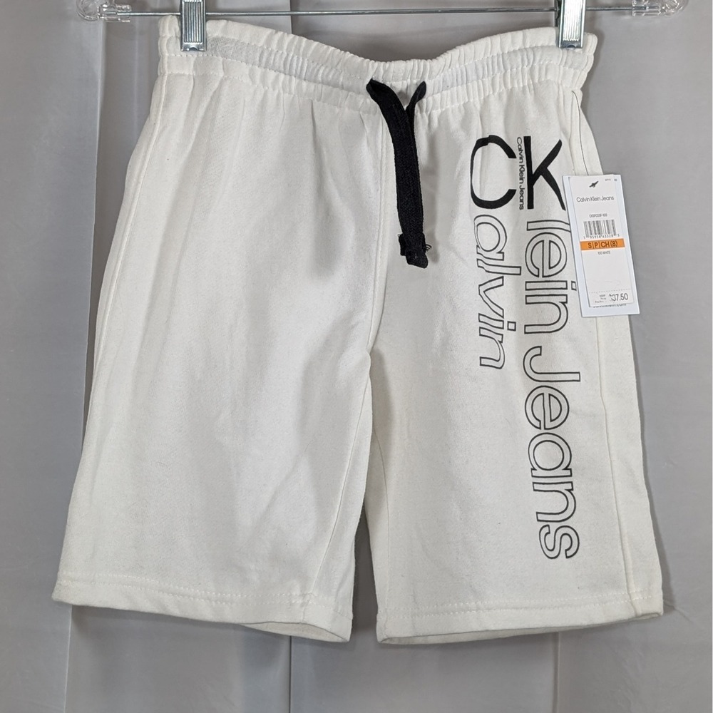 Calvin Klein Jeans Kids White Logo Drawstring Shorts Sz S CH 8 Joggers Athletic